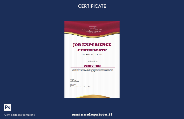 modello di certificato di esperienza lavorativa USA in stile verificato